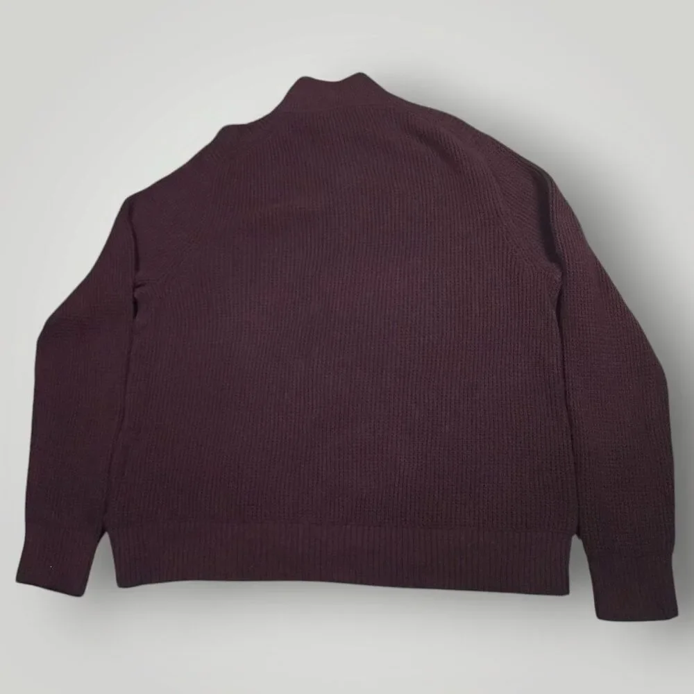 J Crew Sweater Mens XL Cotton Half Zip Waffle Knit Mock Neck Pullover Burgundy